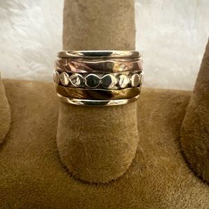 Tri-Tone Sterling Silver Spinner Stress Anxiety Relief Ring